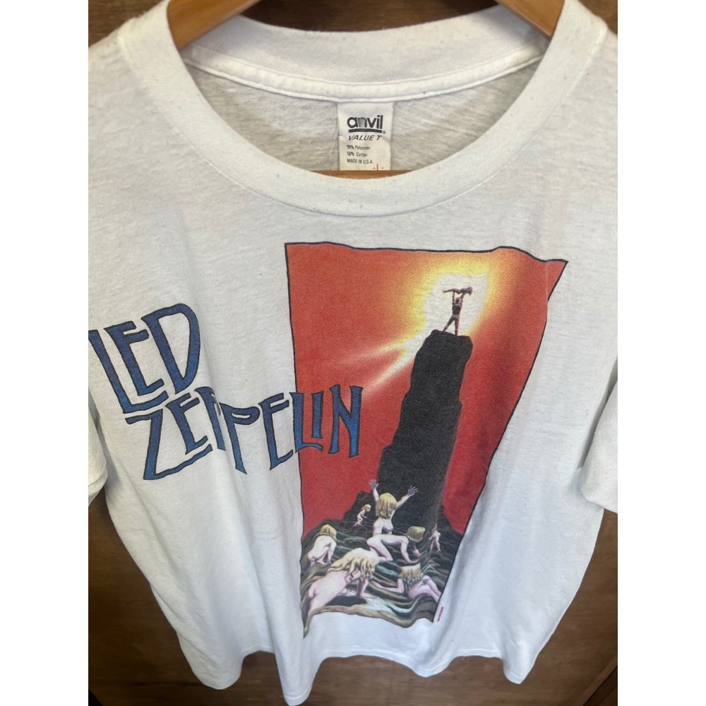 Vintage 1988 Led Zeppelin Houses of the Holy Shirt Anvil White Large 50/50 USA - Picture 7 of 7